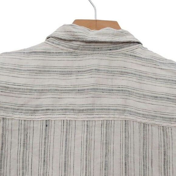 Tahari Linen Top Womens Large Sand Striped Shell Button Linen Minimalist Beach - Picture 7 of 10